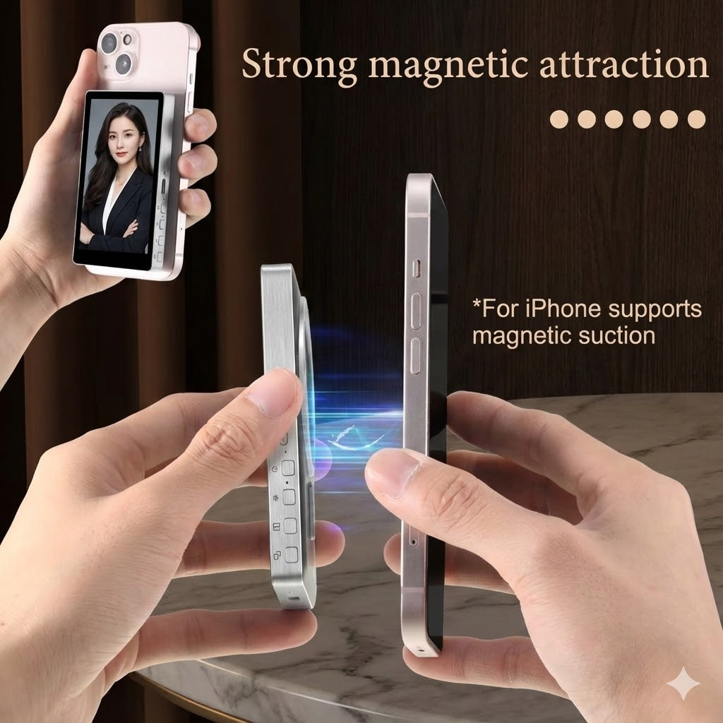 Wireless Magnetic Monitor Screen for Using Phone Rear Camera for Smartphone Selfie Vlog Live Stream Video Recording